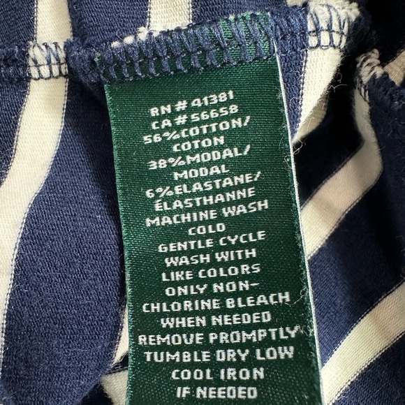 Ralph Lauren Midi Side Button Dress Size Small Long Sleeve White Navy Striped - Picture 7 of 8